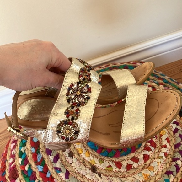 Born gold leather pearl  embellishment heeled sandals - Picture 2 of 6